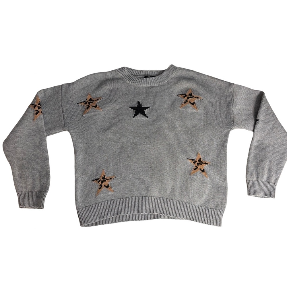 Rails Perci Heather Gray Animal Stars Pattern Crewneck Sweater